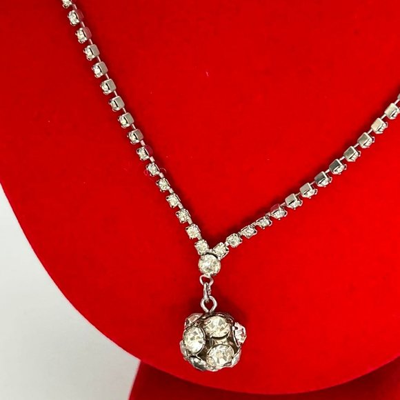 2pc. Silver tone/Long and Short Layered Rhinestone Necklace and Clip Earring set - Picture 4 of 10